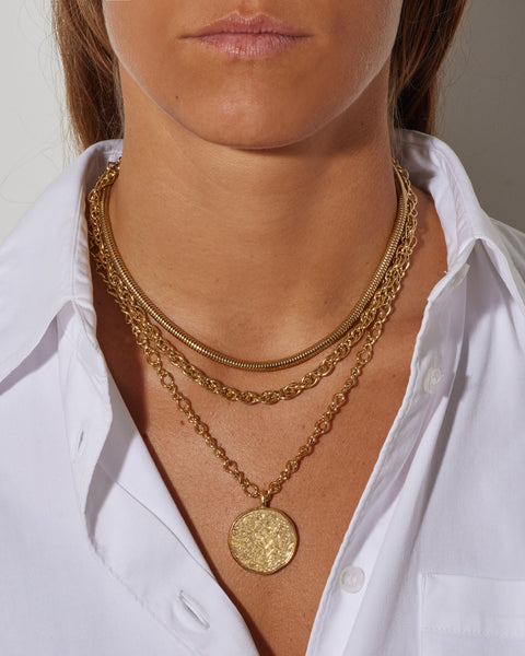 RINGO - Collier médaillon 3 rangs - Or