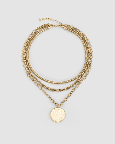 RINGO - Collier médaillon 3 rangs - Or