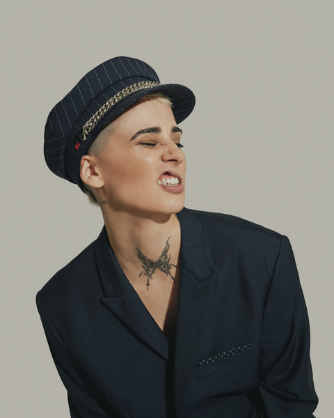 CHLOE - TUXEDO WOOL + CHAINS BAKER BOY CAP