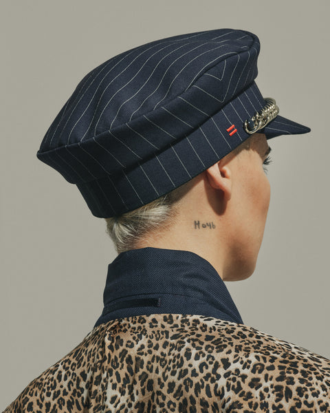 CHLOE - TUXEDO WOOL + CHAINS BAKER BOY CAP