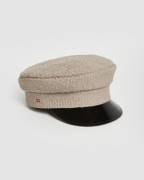 ALICE - Casquette de marin en tweed beige et visière vernie
